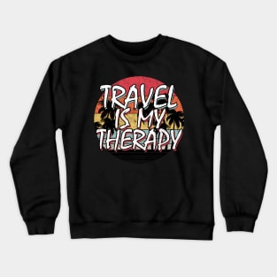 Travel Is my Therapy Distressed Palm Tree Sunset Crewneck Sweatshirt